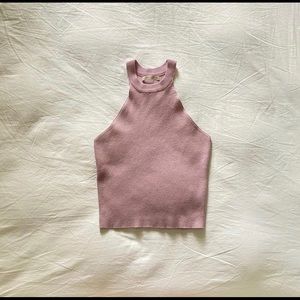 Ribbed High Neck Halter Top